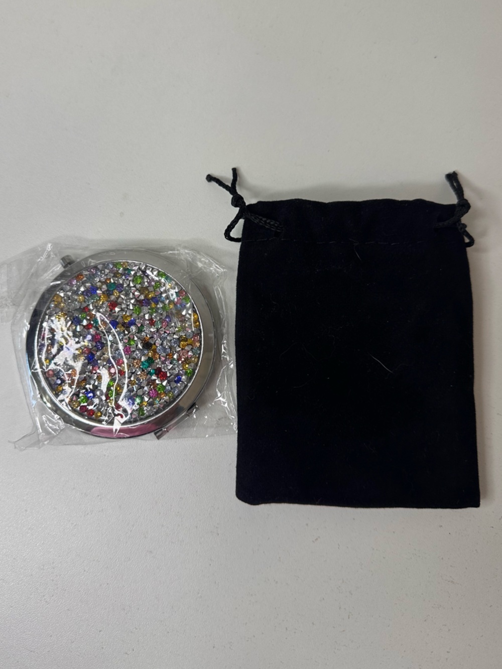 Round Rhinestone Compact Mirror - Multicolor - Picture 2 of 3